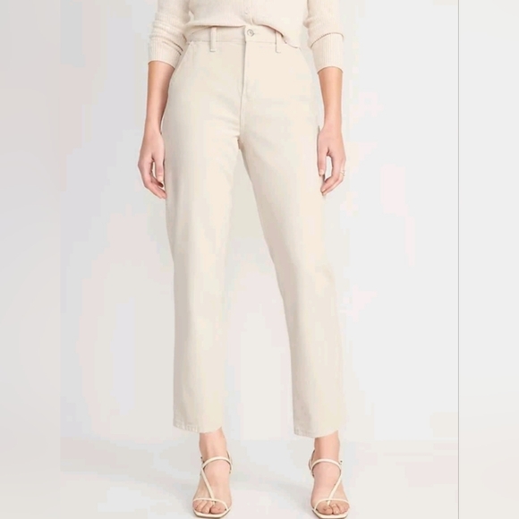 Old Navy Sky-Hi Straight Workwear Jeans Ankle High Rise Ecru Tan Size 12 NWT - Picture 1 of 8
